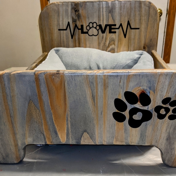 Handmade wooden dog bed. For small sized dogs.
